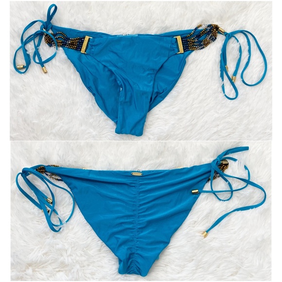 NWT Notorious Swimwear Blue Swarovski Crystals Triangle Bikini Set Womens Size M - Picture 8 of 13